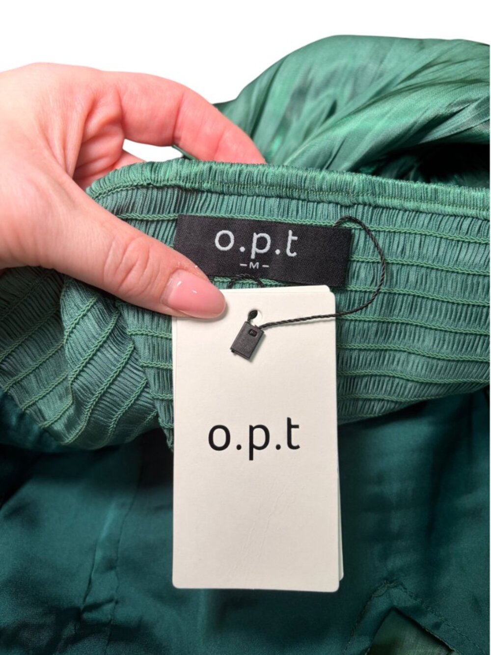 O.P.T. East Dress M Emerald Green Satin Tiered Halter Maxi NWT - Picture 6 of 7